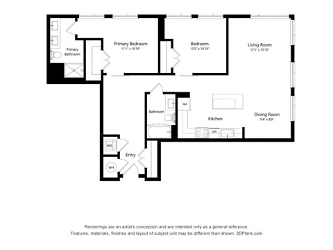 Floor plan for 2 beds, 2 baths, 1189 sqft